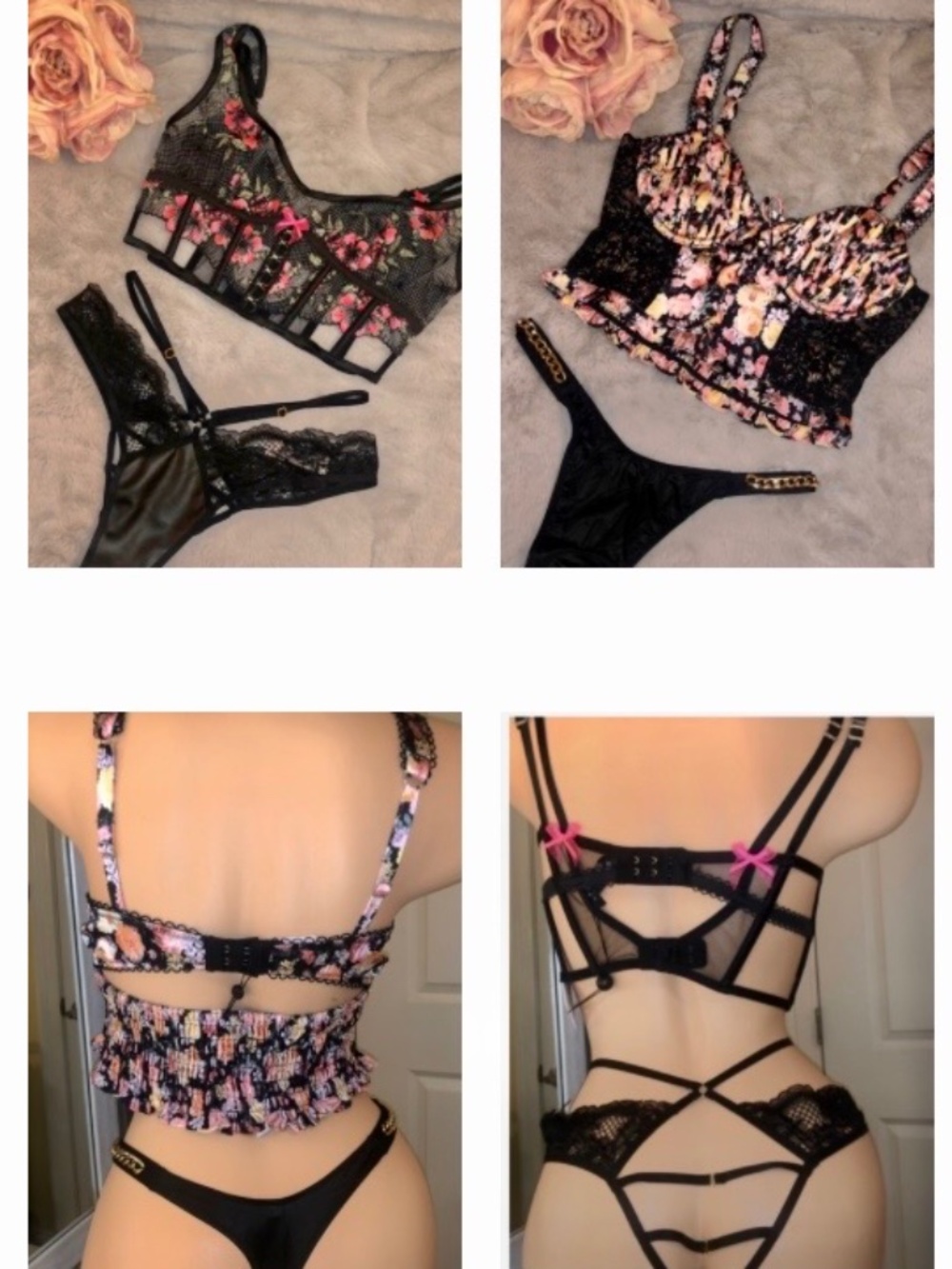 For Love & Lemons Floral Bra Top /Victorias Secret Panty Lot -M- NWT